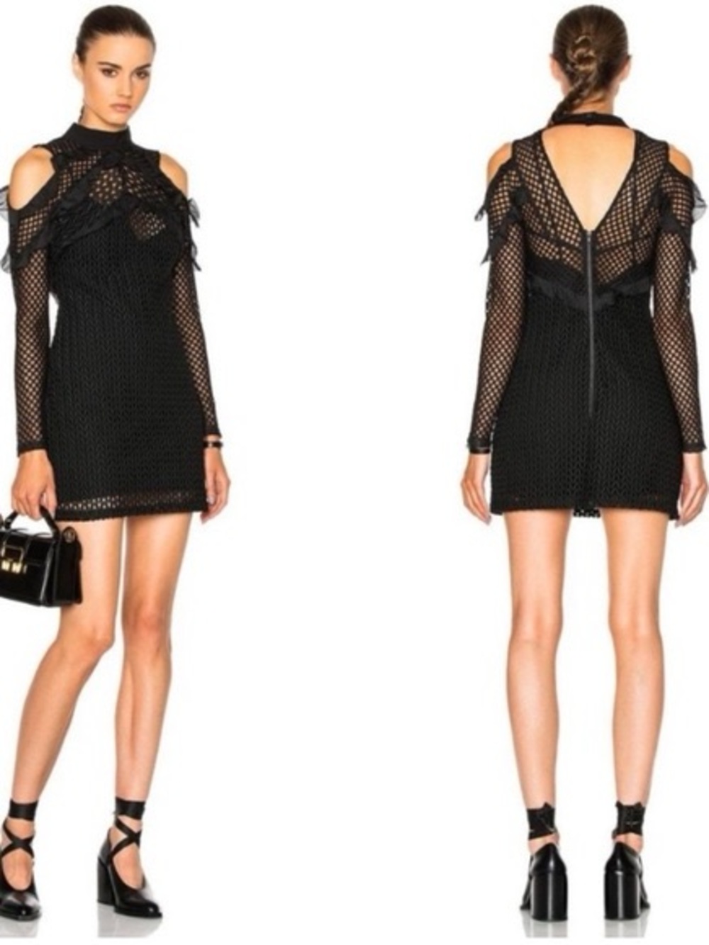 SELF-PORTRAIT | Purl Knit Lace Cut-out Shoulder Dress, US4